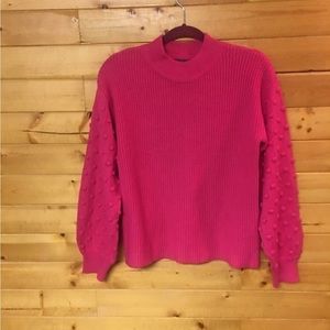Hot Pink Crew Neck Sweater with Embellished long Sleeves By Vince Camuto.  S